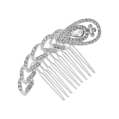 Silver crystal feather hair comb